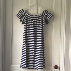Off-the-shoulder striped maternity dress